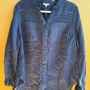 Crown & Ivy Navy Eyelet Top